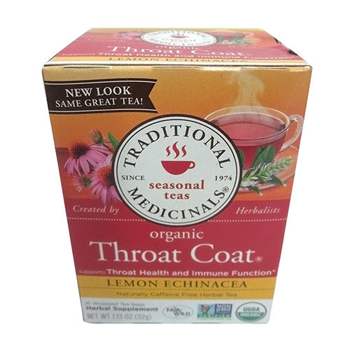 Traditional Medicinals Organic Throat Coat Herbal Tea Bags, Lemon Echinacea - 16 Ea